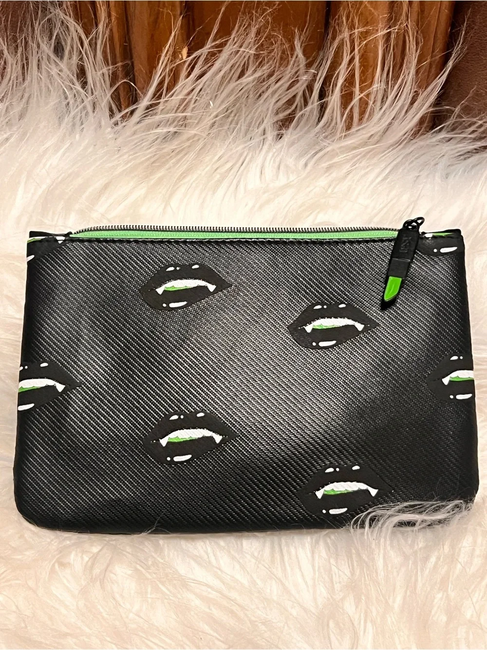 ipsy Black vampire lils with Green  makeup bag